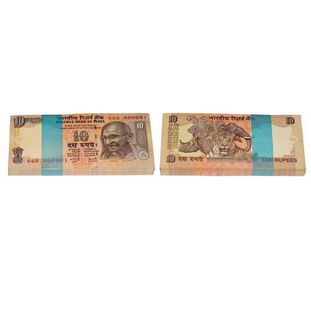 Republic of India, 10 Rupees Bundle, Signed by Y.V. Reddy, 2008 issue, Inset A, Serial No