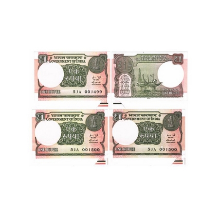 Republic of India, 1 Rupee (2 Notes), 2015, Signed by Rajiv Mehrishi, Paper fold before cu