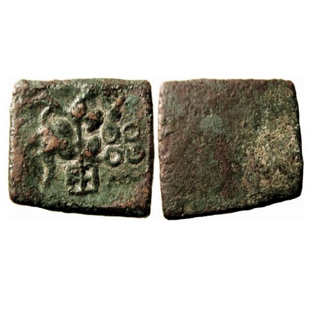 Ujjaini, uninscribed Copper 1/2 Karshapana, symbolic type, 2.99g, Obv: Tree-in-railing in 