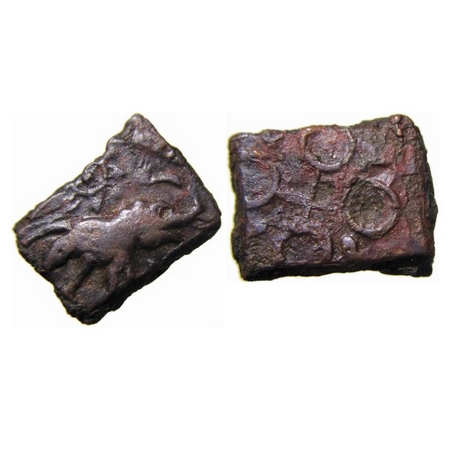 Ujjaini, anonymous Copper, 3/8 karshapana, Elephant type, 3.39g, 17x18 mm. Obv: Elephant w