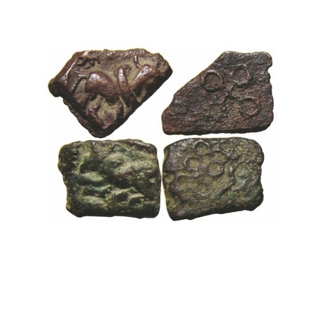 Ujjaini, anonymous Copper 1/8 karshapana (2 Coins), 1.53 & 0.91g, different bull type, Obv