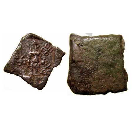 Ujjain Region, anonymous Copper 1/2 karshapana, 4.41g. 24x22 mm. Obv: Standing male figure