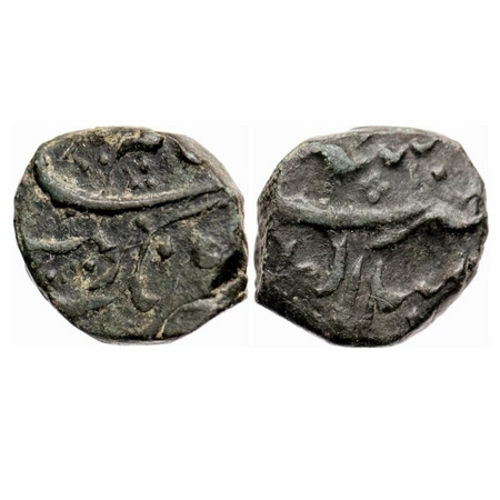Aurangzeb, Copper ½ paisa, 6.73g, Mailapur Mint, AH unseen / 20 RY. KM Unlisted. About Ver
