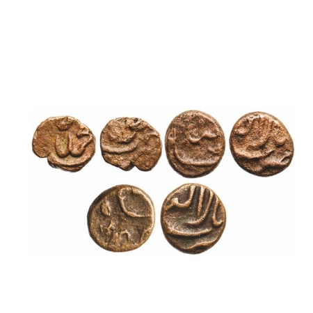Muhammad Shah, Copper 1/8 Paisa (3 Coins), Balapur Mint(2) & Kolar Mint. KM Unlisted. Very