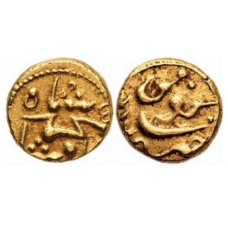 Muhammad Shah, Gold Pagoda, 2.71g, Guti Mint, Undated, Obv: Muhammad Shah badshah, Rev: Za