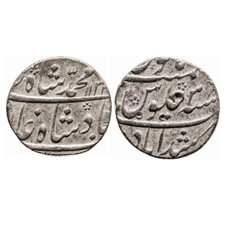 Muhammad Shah, Silver Rupee, 11.26g, Murshidabad Mint, AH 1134 / 3 RY. KM 436.46. Test mar