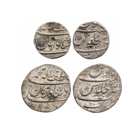 Muhammad Shah, Silver Rupee & ½ Rupee (2 Coins), 11.55, 5.64g, Surat Mint, Ahad (1) RY, Ba