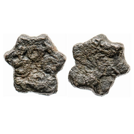 Kaushambi, star shaped Copper, 4.06g, 2nd C BC, Obv: Four orbed circle symbol, Rev: Blank.