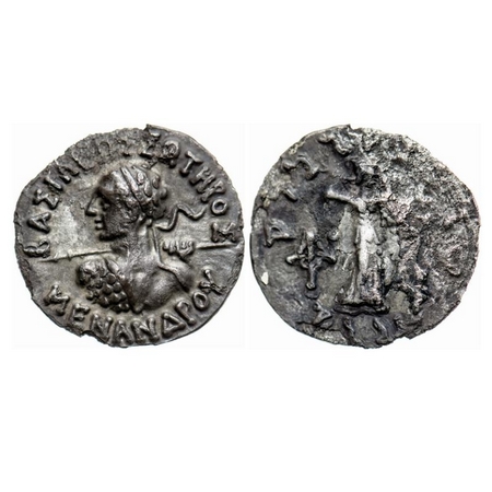 Indo Greek, Menander I, Silver Drachms, 1.69g, Obv: Diademed bust of king facing to left,