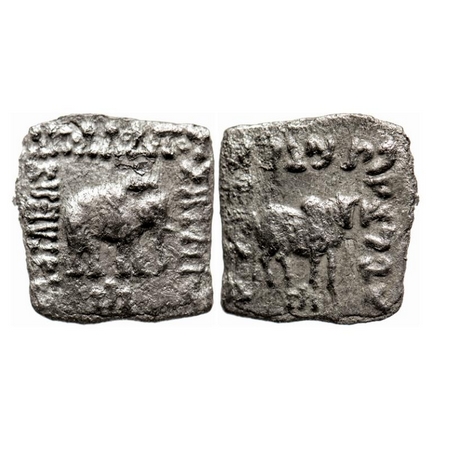 Indo Greek, Apollpdotus I (c. 160-150 BC), Square Silver Drachma, 1.49g, Obv: Elephant wal