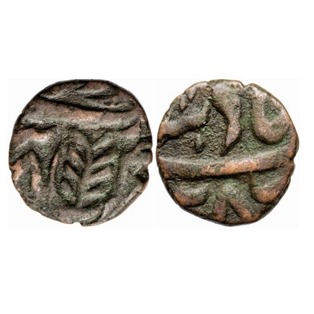 Maratha Confederacy, Copper ½ Paisa, 4.38g, (Islamabad) Mathura Mint, INO Shah Alam II, RY