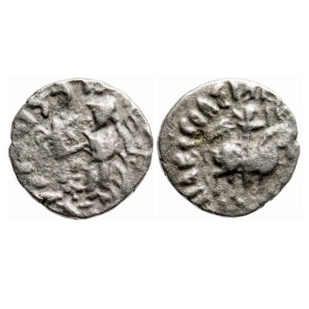 Indo-Scythians, Azes II, Silver Drachm, 1.79g, Obv: King mounted on a horse to right, hold