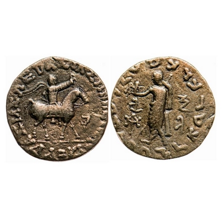 Indo-Scythians, Azes II, Silver Tetradrachm, 8.92g, Obv: King mounted on a horse to right,
