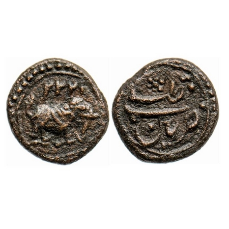 Mysore, Copper 1/8 Paisa, 1.31g, Tipu Sultan, Patan Mint, AM 1222, Obv: Date above Elephan