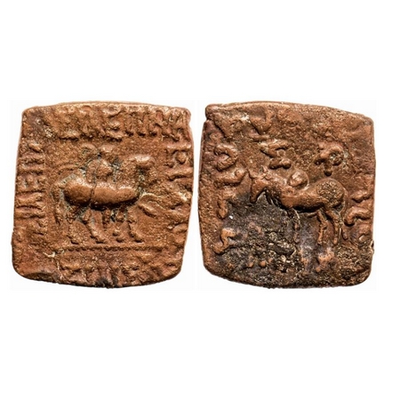 Indo-Scythians, Azilises (c. 85-45/35 BC), Copper Pentachalkon, 10.26g, Obv: King mounted 