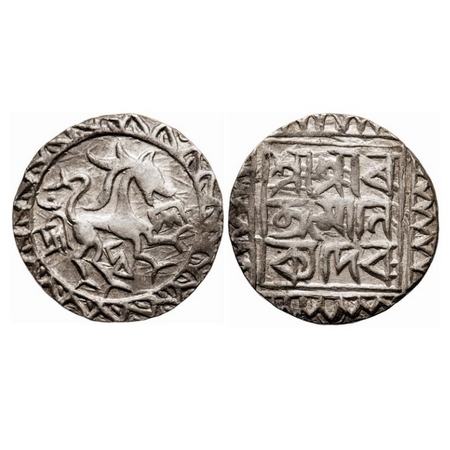 Tripura, Silver Tanka/Rupee, 10.52g, Ratna Manikya (1464-1489 AD), Undated type, Obv: Soli