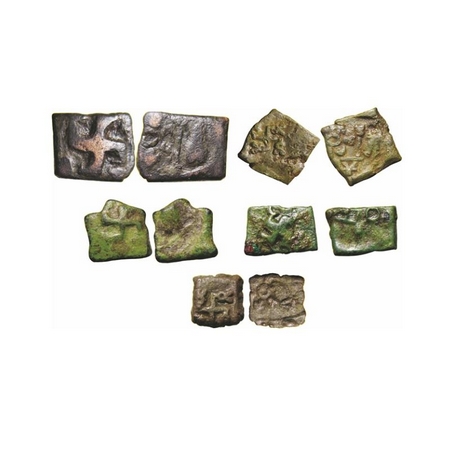 Ancient Saurashtra (Gujarat), (c. 50 BC), Copper, (5 Coins), A group of five unit, Obv: Si