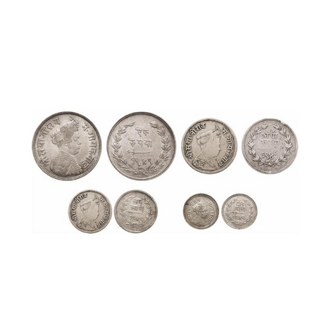 Baroda, Silver (4 Coins set), Sayaji Rao III, VS 1949, Rupee, ½ Rupee (edge knock), ¼ Rupe