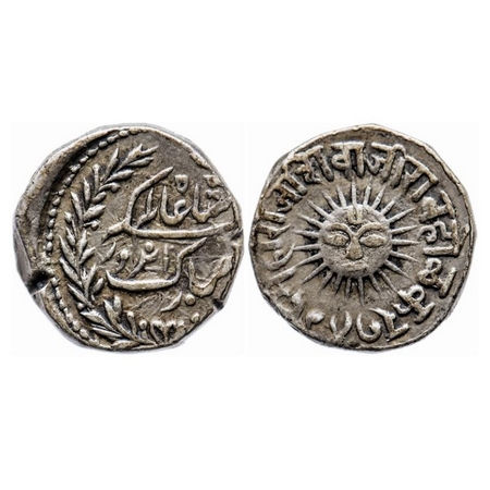 Indore, Silver ½ Rupee, 5.50g, Shivaji Rao, Indore Mint, INO Shah Alam II, VS 1947, sun fa
