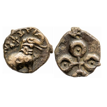 Satavahanas, Siri Satakarni, 'Tarhala Hoard' Type, Potin Unit , Obv: Elephant walking to r