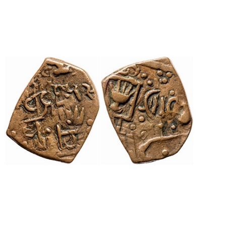 Lunawada, Copper Paisa, 8.07g, Wakhat Singhji, (1942 VS), Open Hand in square symbols type