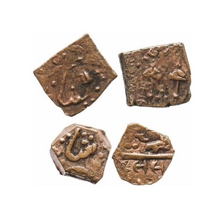 Lunawada, Copper Paisa (2 Coins), 7.80g, Dalel Singhji, two umbrella type & other with nag