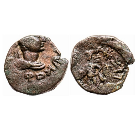 Early Kushanas, Kujula Kadphises (c. 30-80 AD), Copper Tetradrachm, 6.79g, Obv: Diademed a