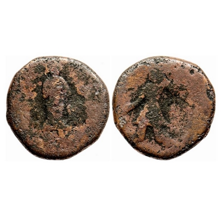 Kushanas, Kanishka I (130-158 AD), Copper Unit, 16.15g, with the Buddha’s image, Obv: King