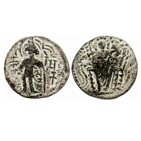Later Kushanas, Shaka (c. 305-335 AD), Copper Drachma, 4.57g, struck from a gold coin die,