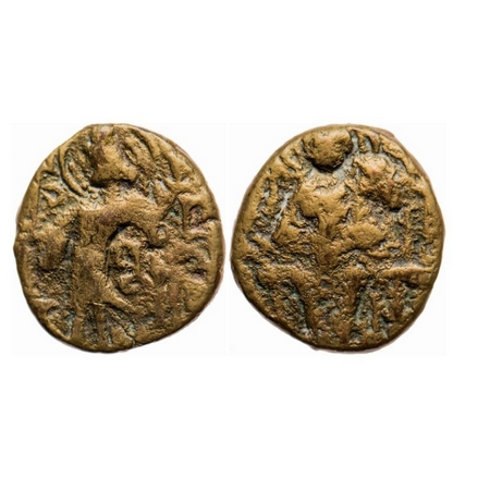 Later Kushanas, Kipanada (c. 340-360 AD), Copper & 5% Gold, 5.89g, struck by Gold die, Obv