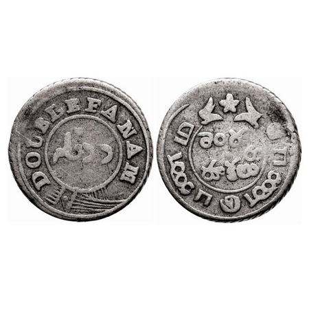 Madras Presidency, Silver Double Fanam, 1.79g, (1808 AD 2nd Issue), small square buckle wi