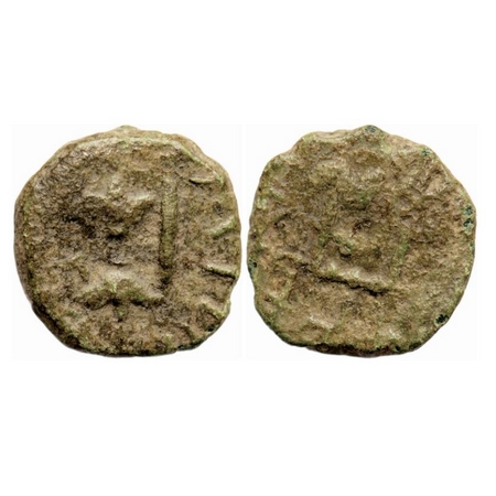 Western Kshatrapas, Kshaharata Family, Bhumaka, Copper, 3.64g, Obv: Arrow and thunderbolt,