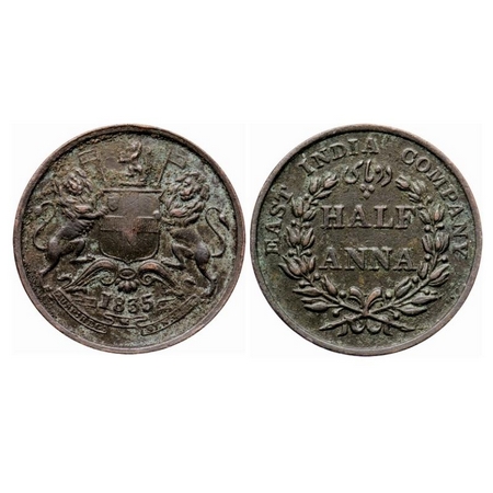 William IV, Copper, Half Anna, 1835, Madras Mint. GK 66. Very Fine+, Details. Scarce.