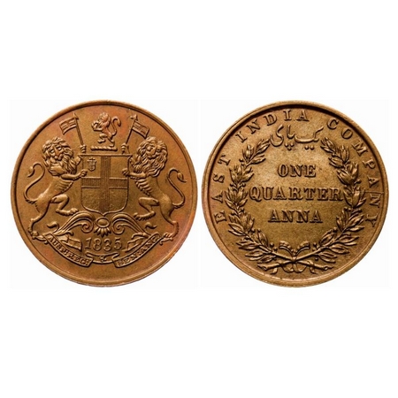William IV, Copper, Quarter Anna, 1835, Madras Mint, A/III, Numeral 1 of year has oblique