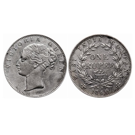Victoria Queen, Silver, Rupee, 1840, CL, Calcutta Mint, A/I, English Head, Short neck, 19