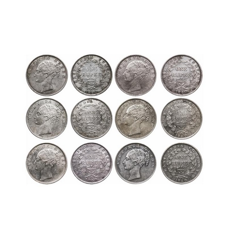 Victoria Queen, Silver, Rupee (6 Coins), 1840, CL, Calcutta Mint, C/VI, w/o 'M' incused. G