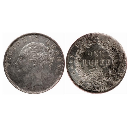 Victoria Queen, Silver, Rupee, 1840, CL, Calcutta Mint, C/VI, English Head, Completely Mod