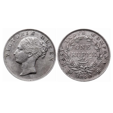 Victoria Queen, Silver, Rupee, 1840, CL, Bombay Mint, A/I. GK 113. Very Fine+. Scarce.