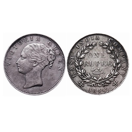 Victoria Queen, Silver, Rupee, 1840, CL, Bombay Mint, A/IV, Bud leaves above 'O' of One an