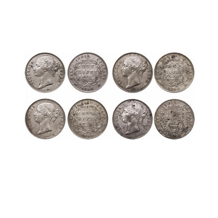 Victoria Queen, Silver, Rupee (4 Coins), 1840, DL, Calcutta Mint, W.W. raised, 28 Berries 