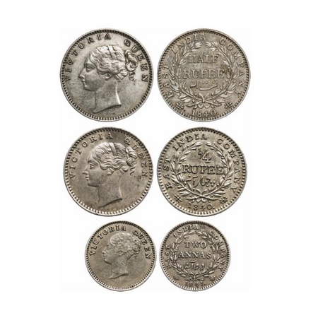 Victoria Queen, Silver, (3 coins), 1840, Half Rupee, CL, Madras Mint, A/I, Thick and large