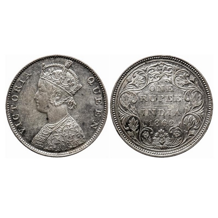 Victoria Queen, Silver, Rupee, 1862, Madras Mint, B1/II, w/o enclosed frame effect. GK 270