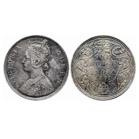 Victoria Queen, Silver, Rupee, 1862, Bombay Mint, B/II/2/0. GK 287. Extremely Fine, Toned.