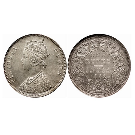 Victoria Queen, Silver, Rupee, 1862, Bombay mint, A/II/0/5, Broken 'D' in India, w/o initi