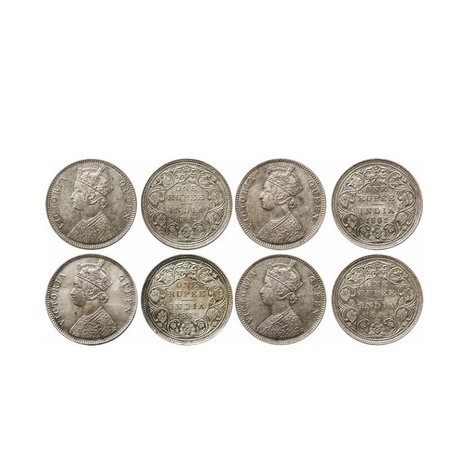 Victoria Queen, Silver, Rupee (4 Coins), 1862, 1) Bombay Mint, A/II/0/6, Ghost on Obv, Com