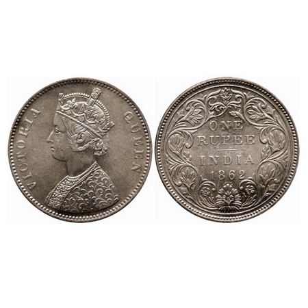 Victoria Queen, Silver, Rupee, 1862, Bombay Mint, A/II/0/6, Year of minting 1868, With hal