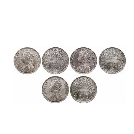 Victoria Queen, Silver, Rupee (3 Coins), 1862, Bombay Mint, A/II/0/10, w/o initial 'J'. GK