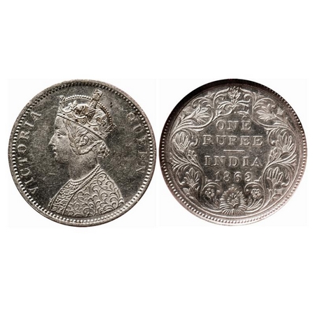Victoria Queen, Silver, Rupee, 1862, Bombay Mint, A/II/1/1, With initial 'J', Planchet fla