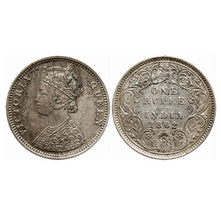 Victoria Queen, Silver, Rupee, 1862, Bombay Mint, C/I/1/2, 3 and 1/3 panel's, No privy mar