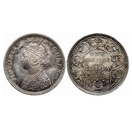 Victoria Queen, Silver, Rupee, 1862, Bombay Mint, C/II/1/2. GK 360. Uncirculated, Toned. S